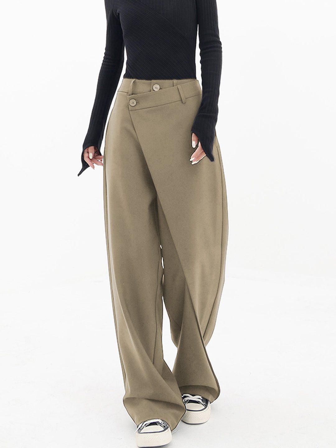 Asymmetrical Wide Women's Pants with Double Button – Noa
