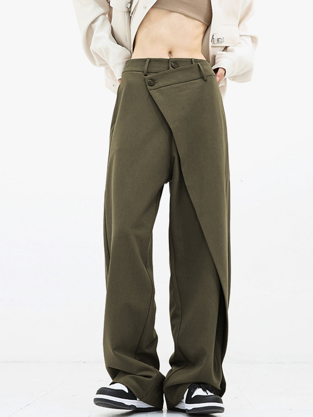 Asymmetrical Wide Women's Pants with Double Button – Noa