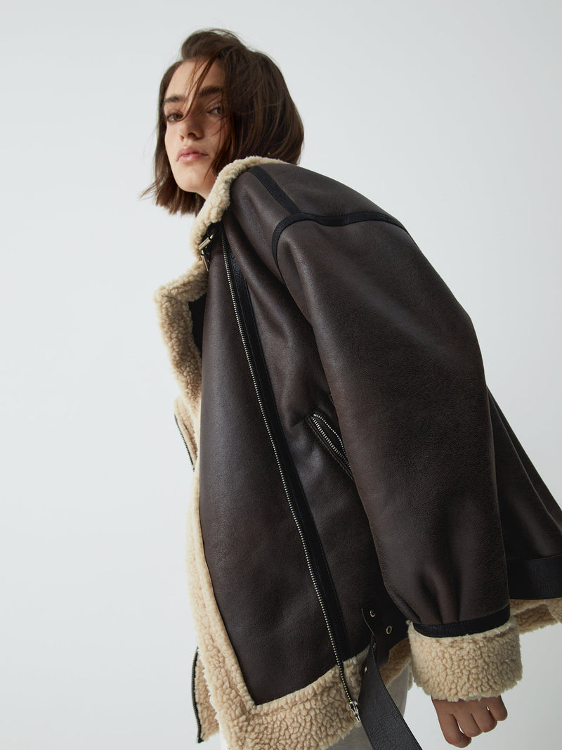 Bruine Leren Flight Jacket voor Dames - Mila