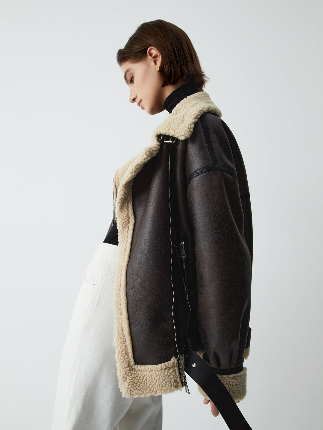 Bruine Leren Flight Jacket voor Dames - Mila