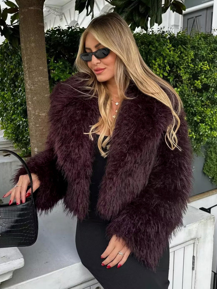Fluffy Faux Fur Short Coat - Lina