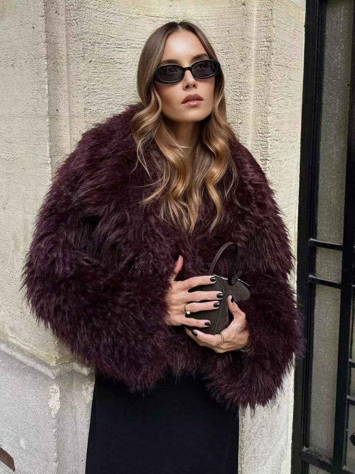 Fluffy Faux Fur Short Coat - Lina