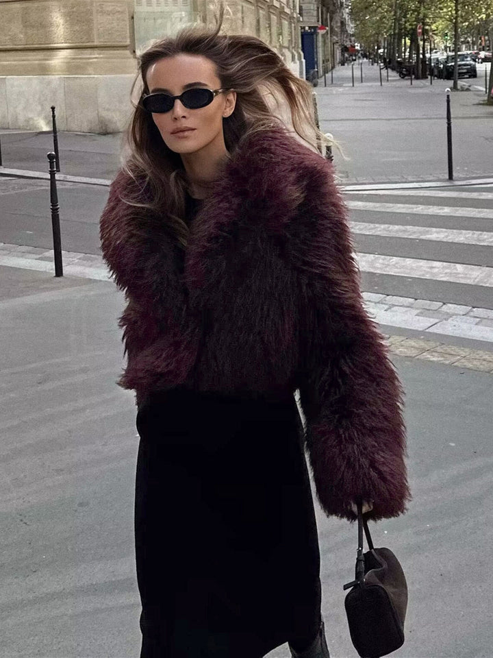 Fluffy Faux Fur Short Coat - Lina