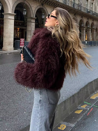 Fluffy Faux Fur Short Coat - Lina