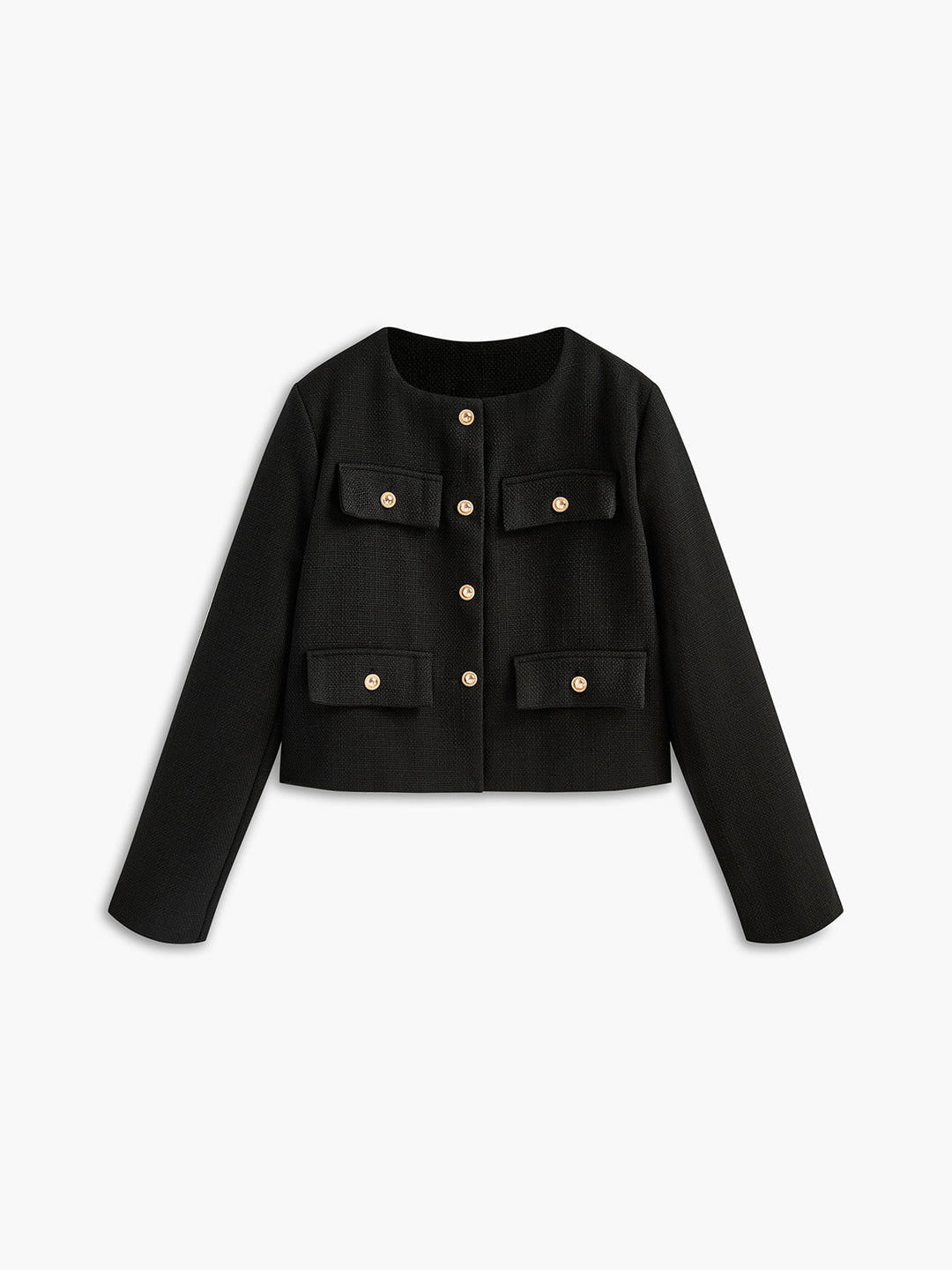 Zwarte Gouden Knoop Tweed Blazer - Camille