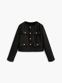 Zwarte Gouden Knoop Tweed Blazer - Camille
