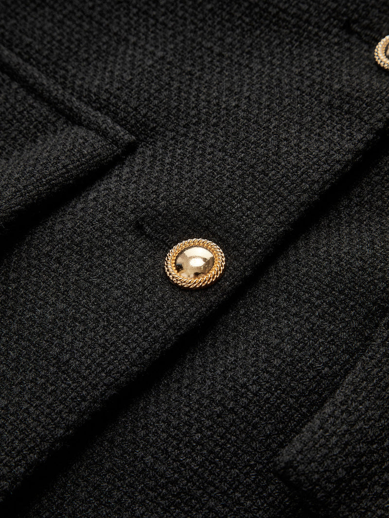 Zwarte Gouden Knoop Tweed Blazer - Camille