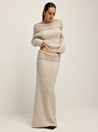 Beige Off-Shoulder Warm Sweater for Women - Amira