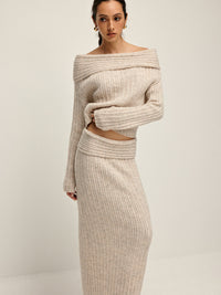 Beige Off-Shoulder Warm Sweater for Women - Amira