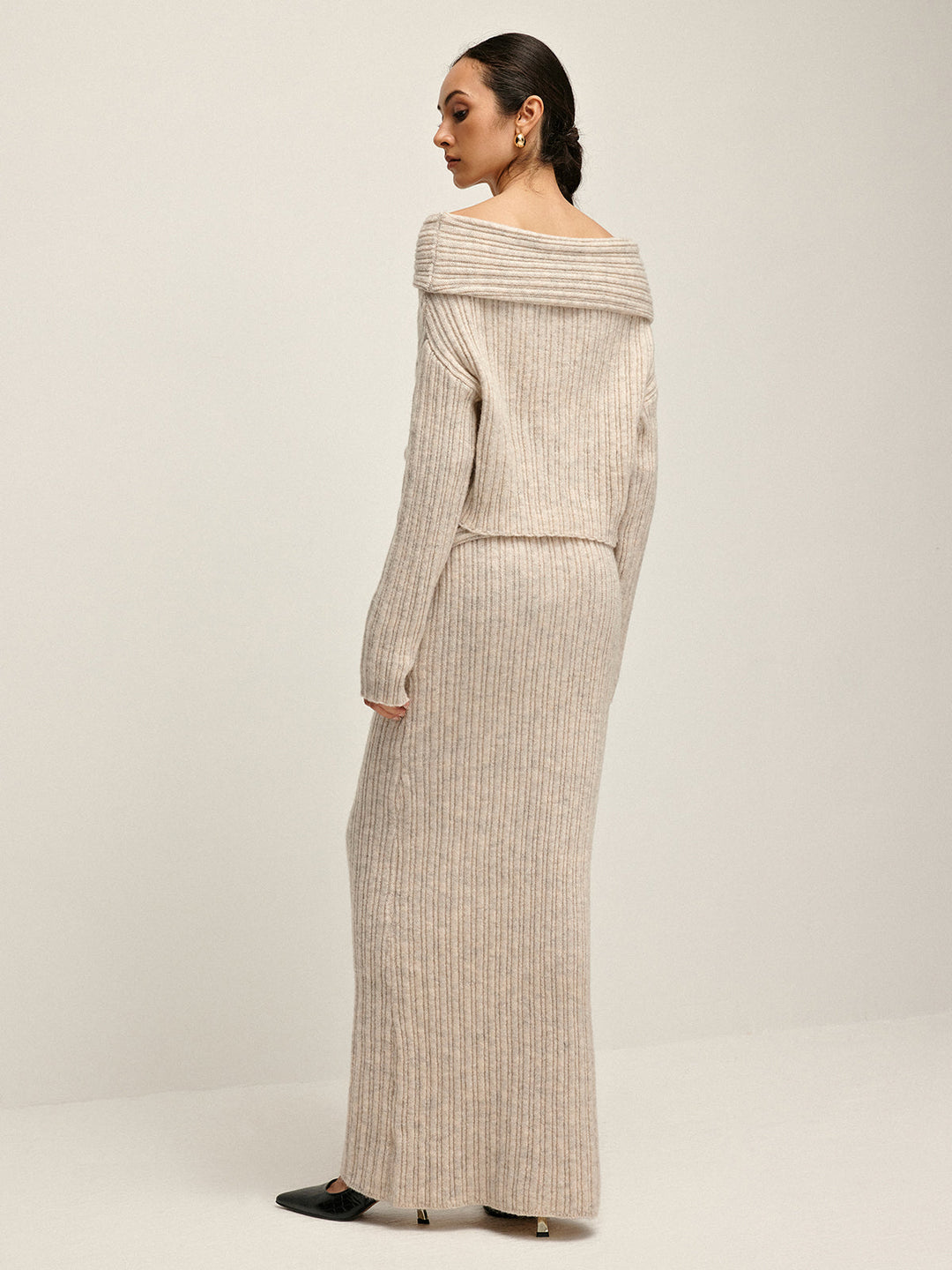 Beige Off-Shoulder Warm Sweater for Women - Amira