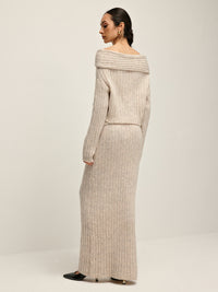 Beige Off-Shoulder Warm Sweater for Women - Amira