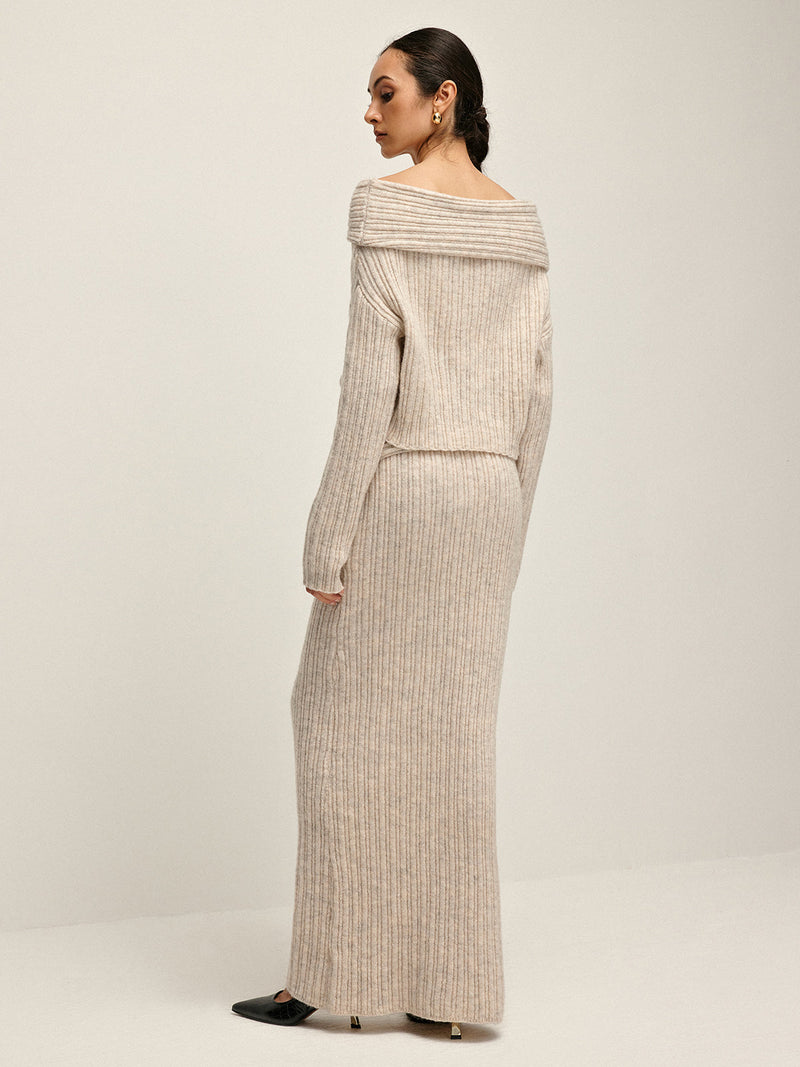 Beige Off-Shoulder Warm Sweater for Women - Amira