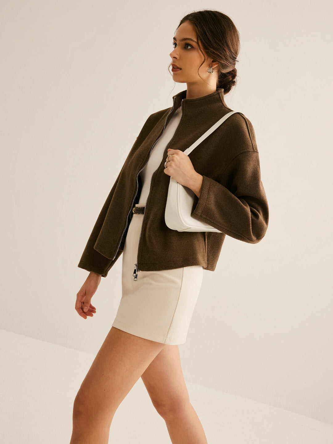 Bruine Zipper Jas voor Dames - Elena