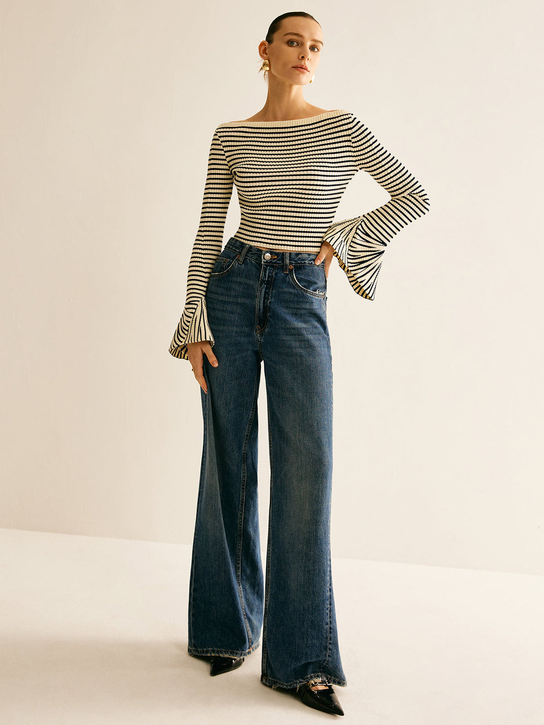 Cold-Shoulder Gestreept Shirt voor Dames - Selene