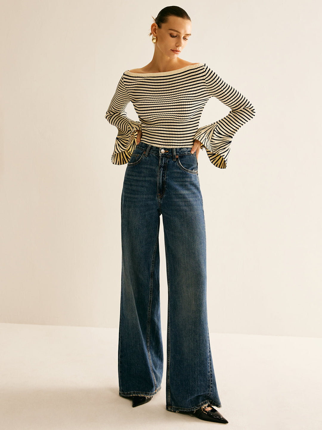 Cold-Shoulder Gestreept Shirt voor Dames - Selene