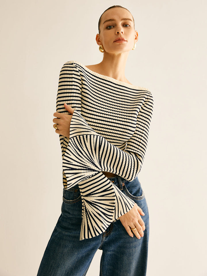 Cold-Shoulder Gestreept Shirt voor Dames - Selene