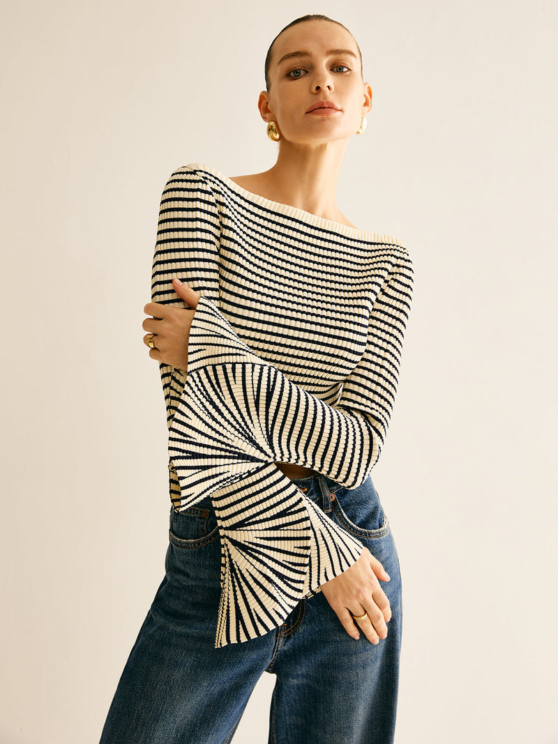 Cold-Shoulder Gestreept Shirt voor Dames - Selene
