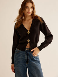 Black Sweater with 2 Buttons for Women - Alina