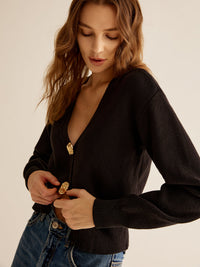 Black Sweater with 2 Buttons for Women - Alina