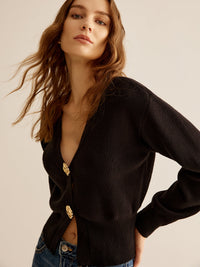 Black Sweater with 2 Buttons for Women - Alina