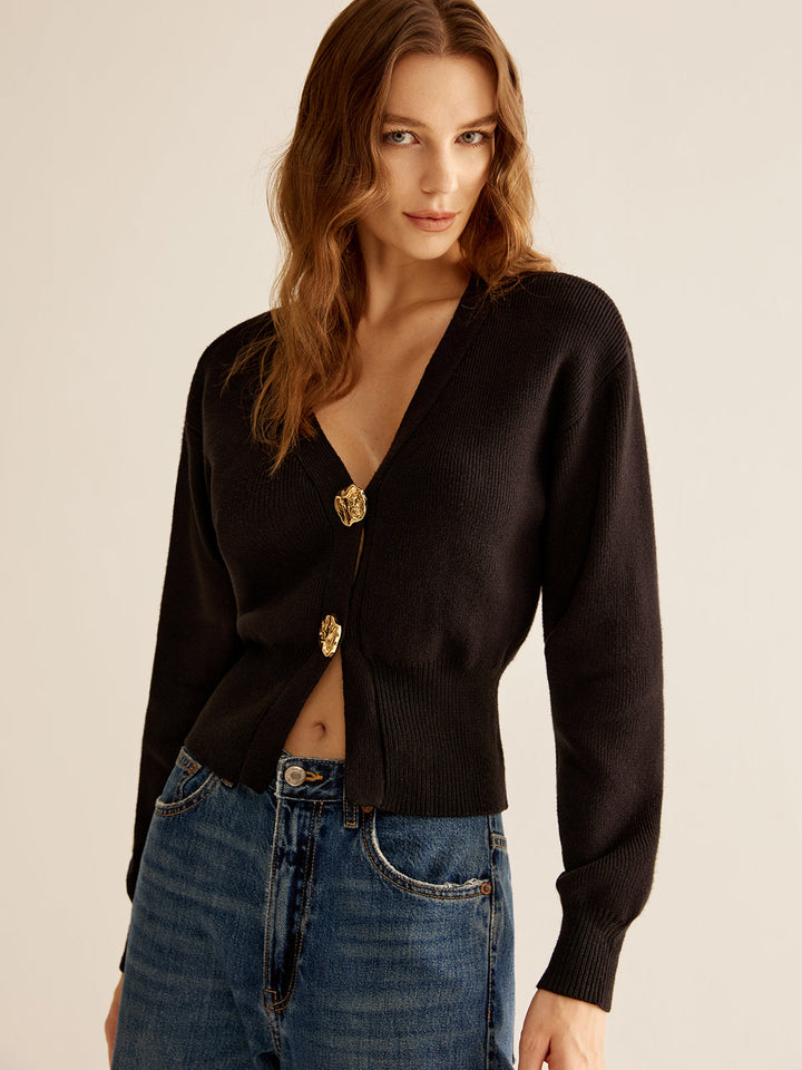 Black Sweater with 2 Buttons for Women - Alina