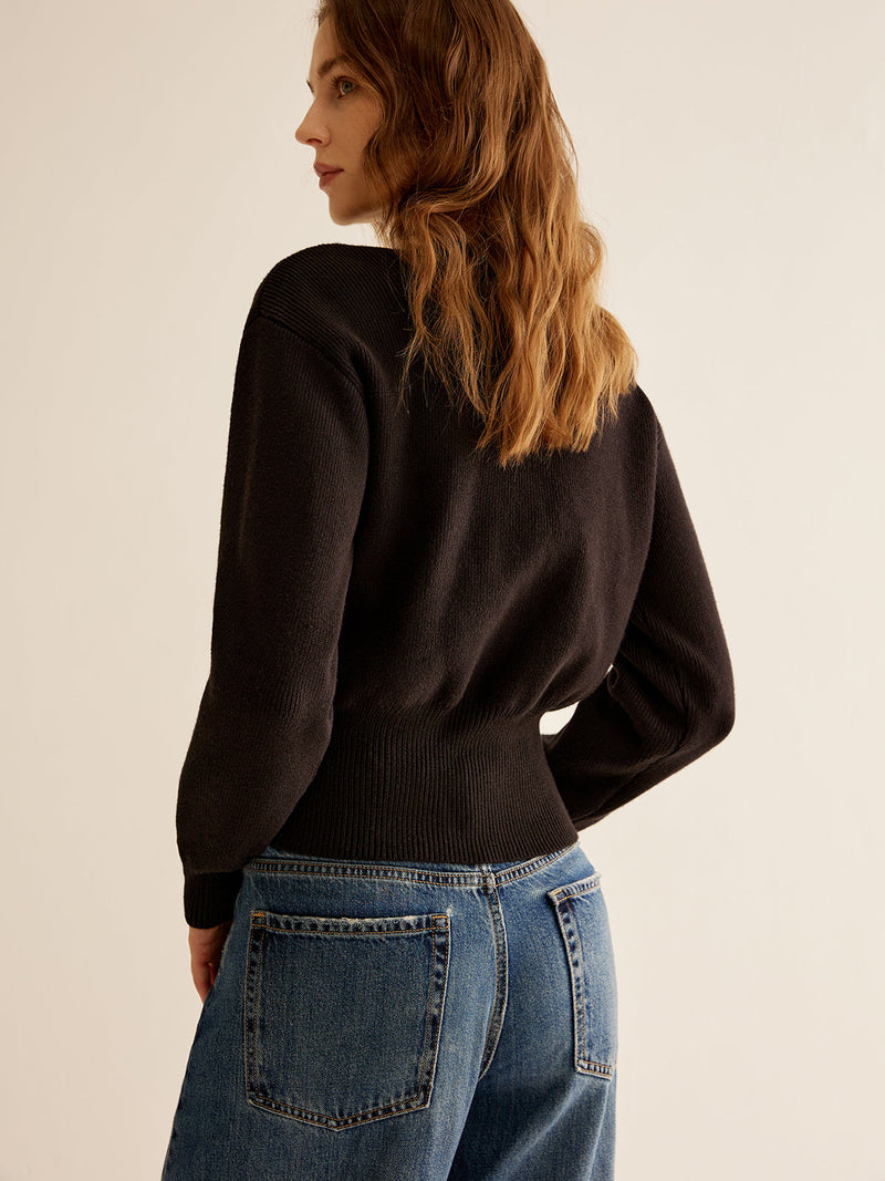 Black Sweater with 2 Buttons for Women - Alina