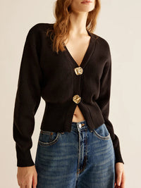 Black Sweater with 2 Buttons for Women - Alina