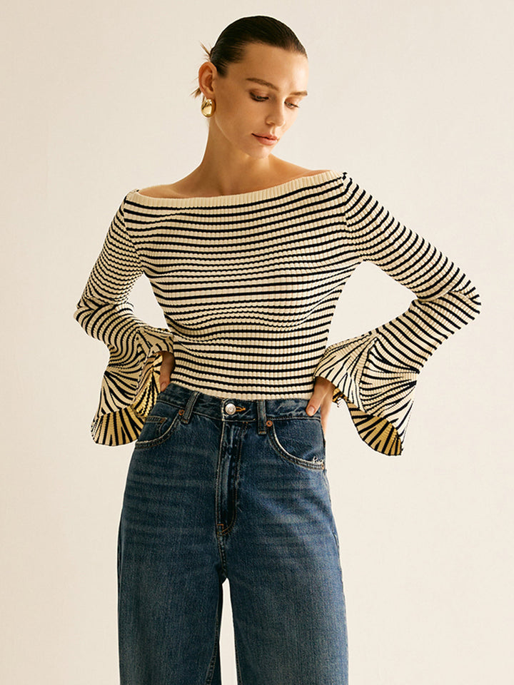 Cold-Shoulder Gestreept Shirt voor Dames - Selene