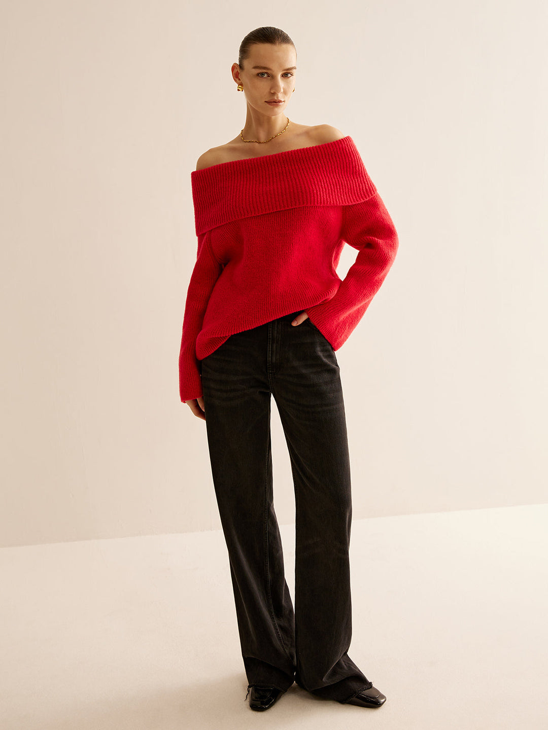Red Off-Shoulder Sweater for Women - Livia