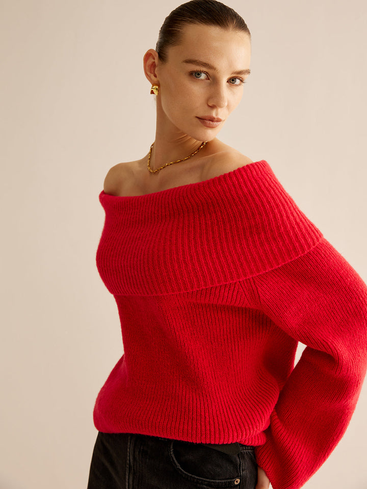 Red Off-Shoulder Sweater for Women - Livia