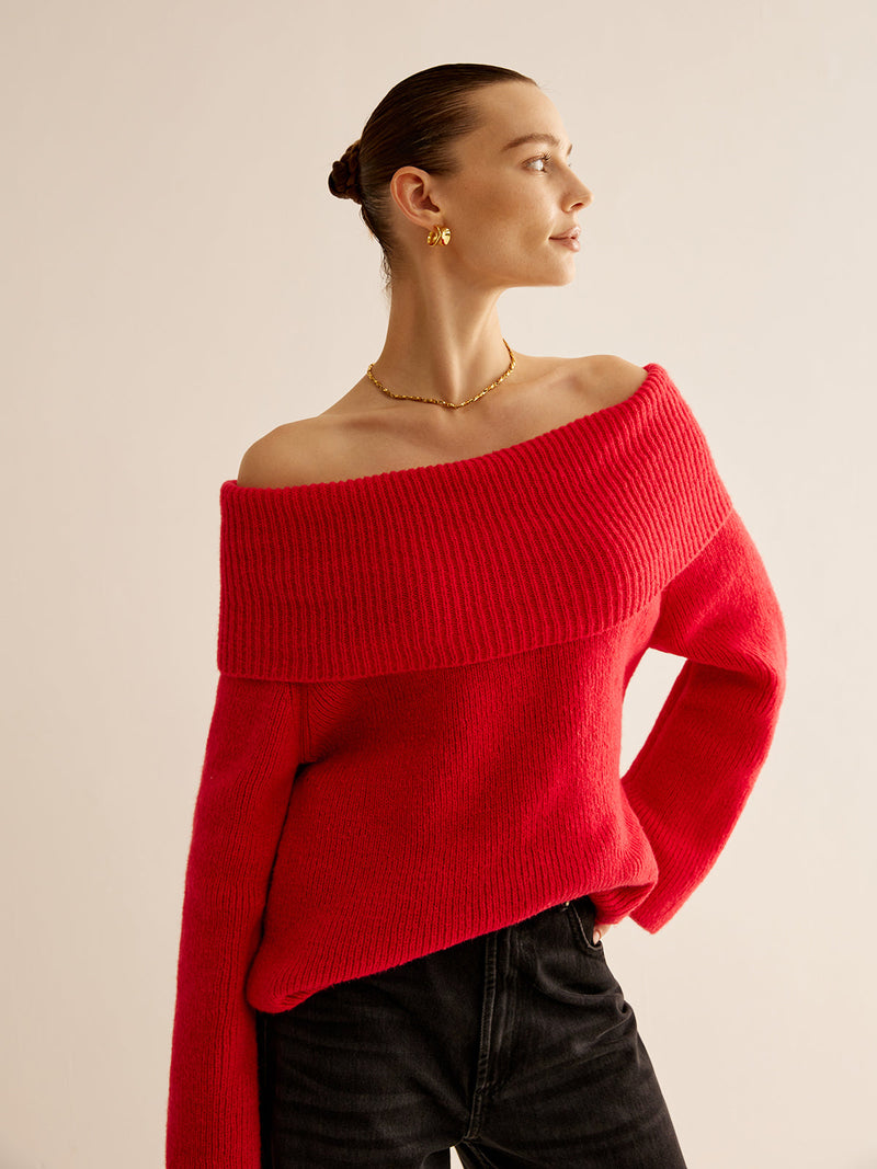 Red Off-Shoulder Sweater for Women - Livia