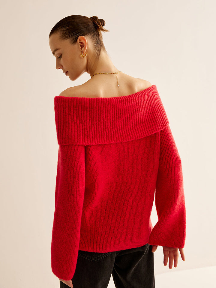 Red Off-Shoulder Sweater for Women - Livia