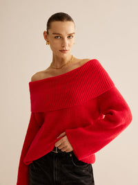Red Off-Shoulder Sweater for Women - Livia