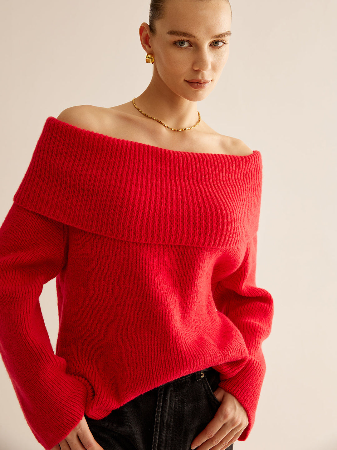 Red Off-Shoulder Sweater for Women - Livia