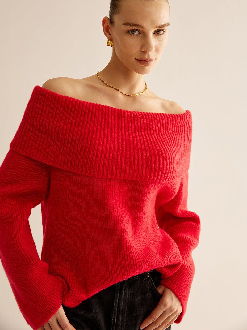 Red Off-Shoulder Sweater for Women - Livia
