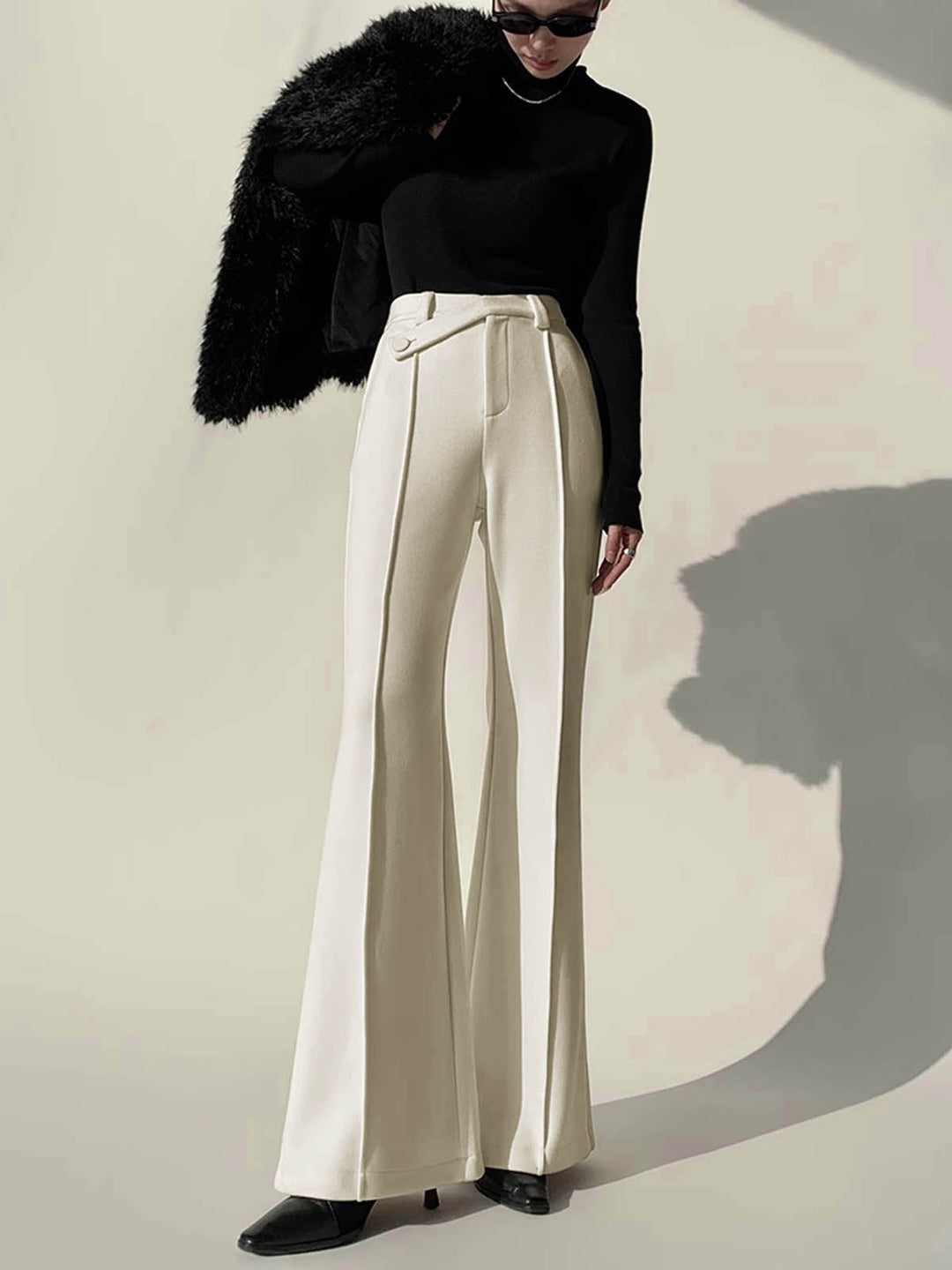 Witte High-Waist Broek met Wijde Pijpen voor Dames - Amara