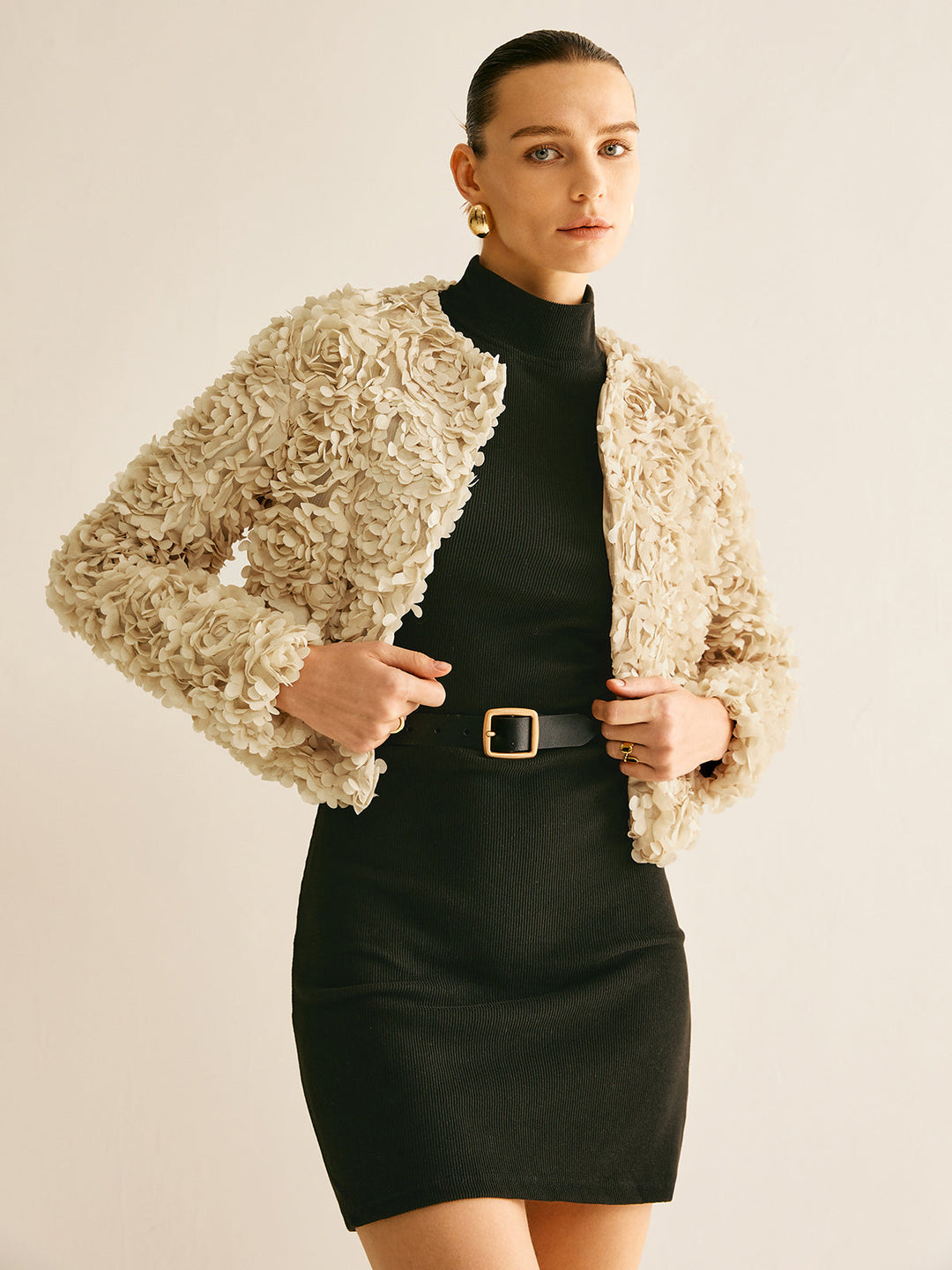 Beige Crew Neck Blazer voor Dames - Olivia