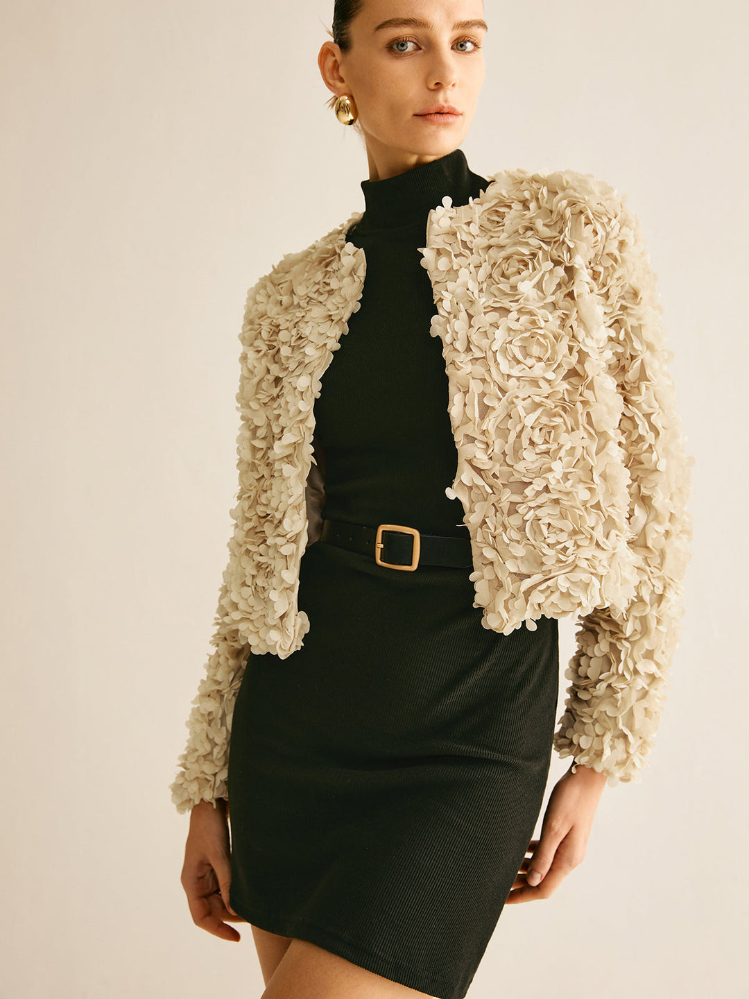 Beige Crew Neck Blazer voor Dames - Olivia