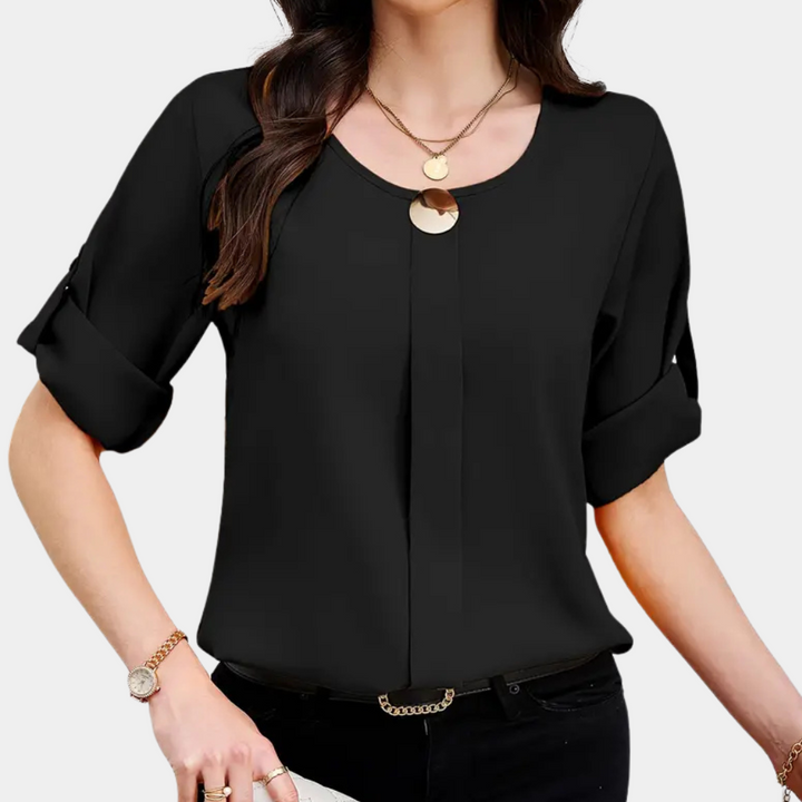Airy Black Pleated Blouse for Women - Amira