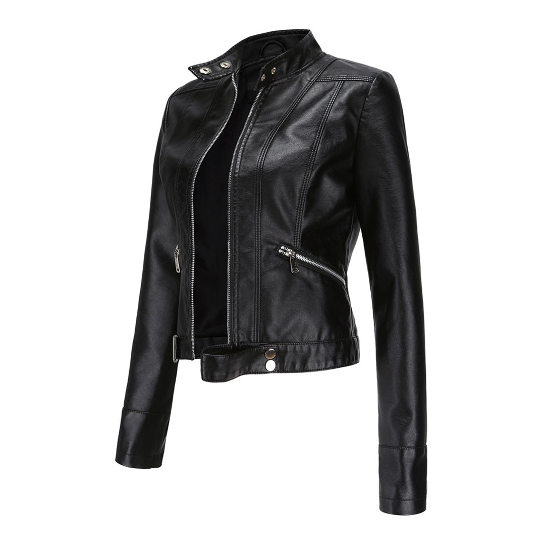 Stylish women's leather jacket in classic design - Marlene