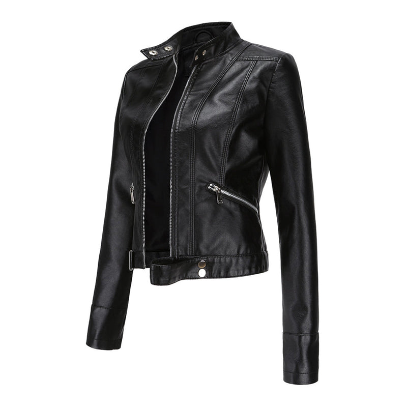 Stylish women's leather jacket in classic design - Marlene