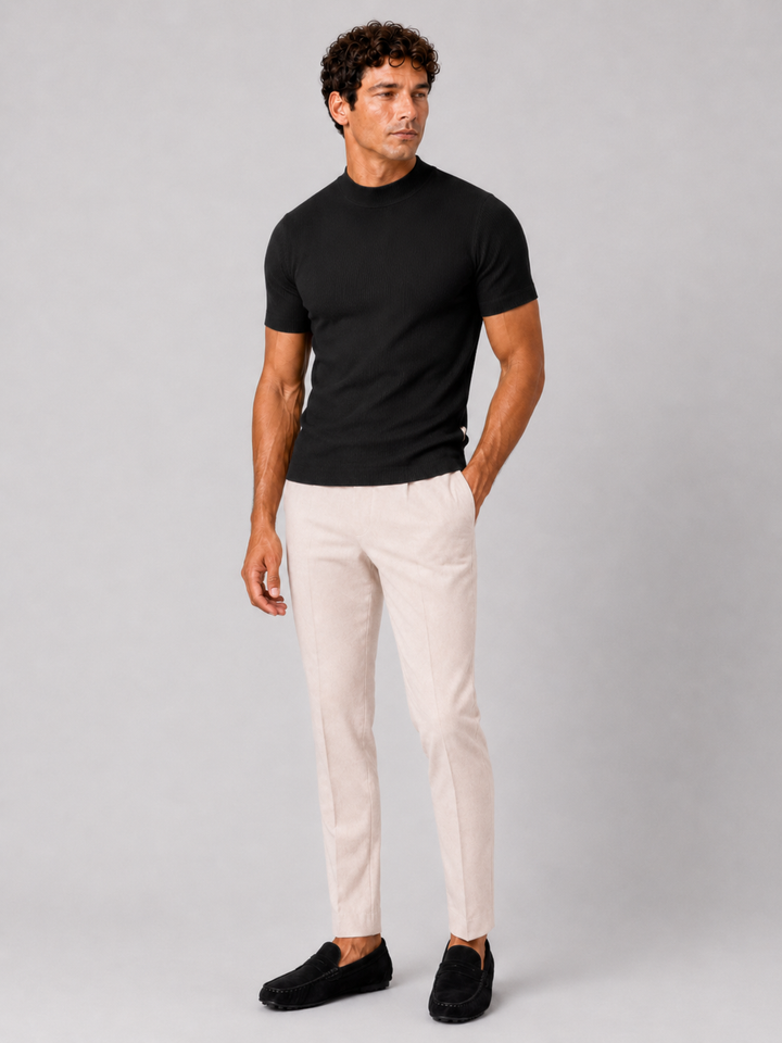 Men's Mock Neck Ribbed T-Shirt Fitted Stretch Short Sleeve Top 18