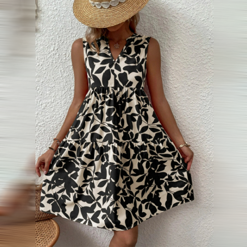 Boho Summer Dress with Print and V-Neck – Yalina