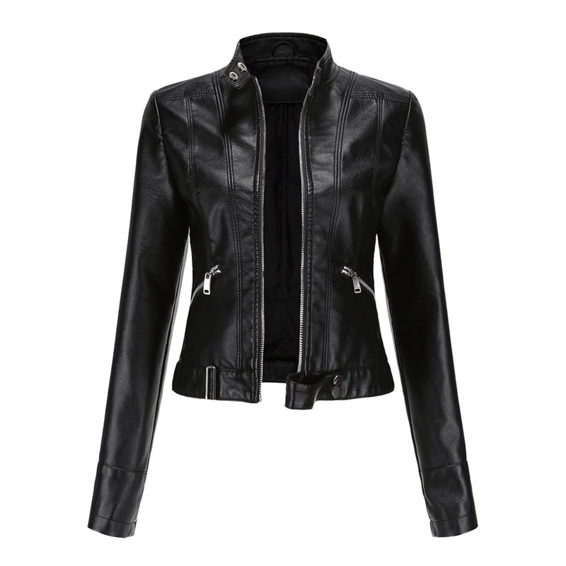 Stylish women's leather jacket in classic design - Marlene