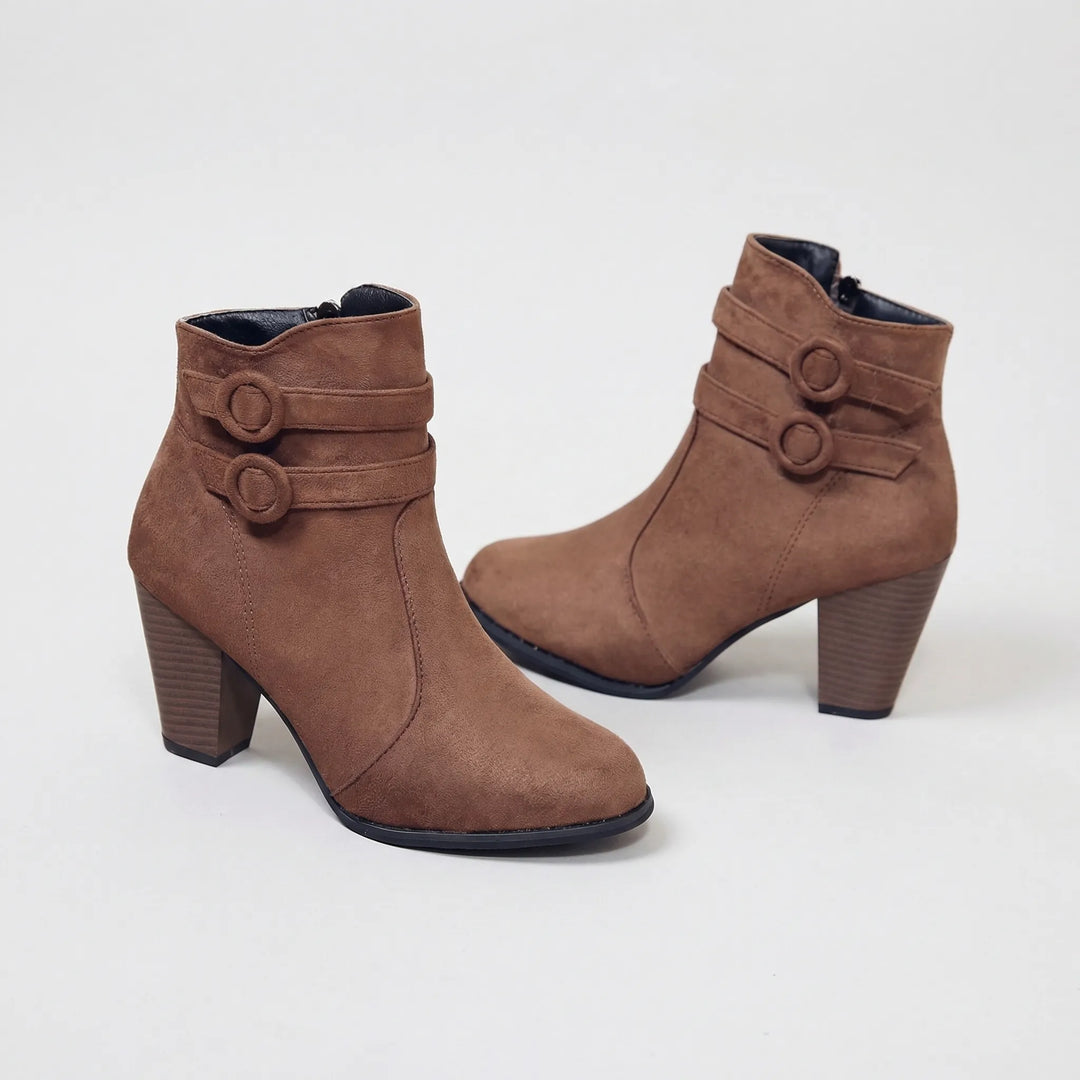 Block Heel Ankle Boot With Buckle Straps - Jenny