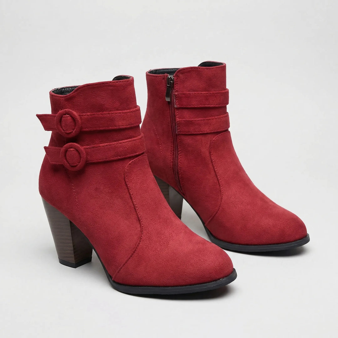 Block Heel Ankle Boot With Buckle Straps - Jenny