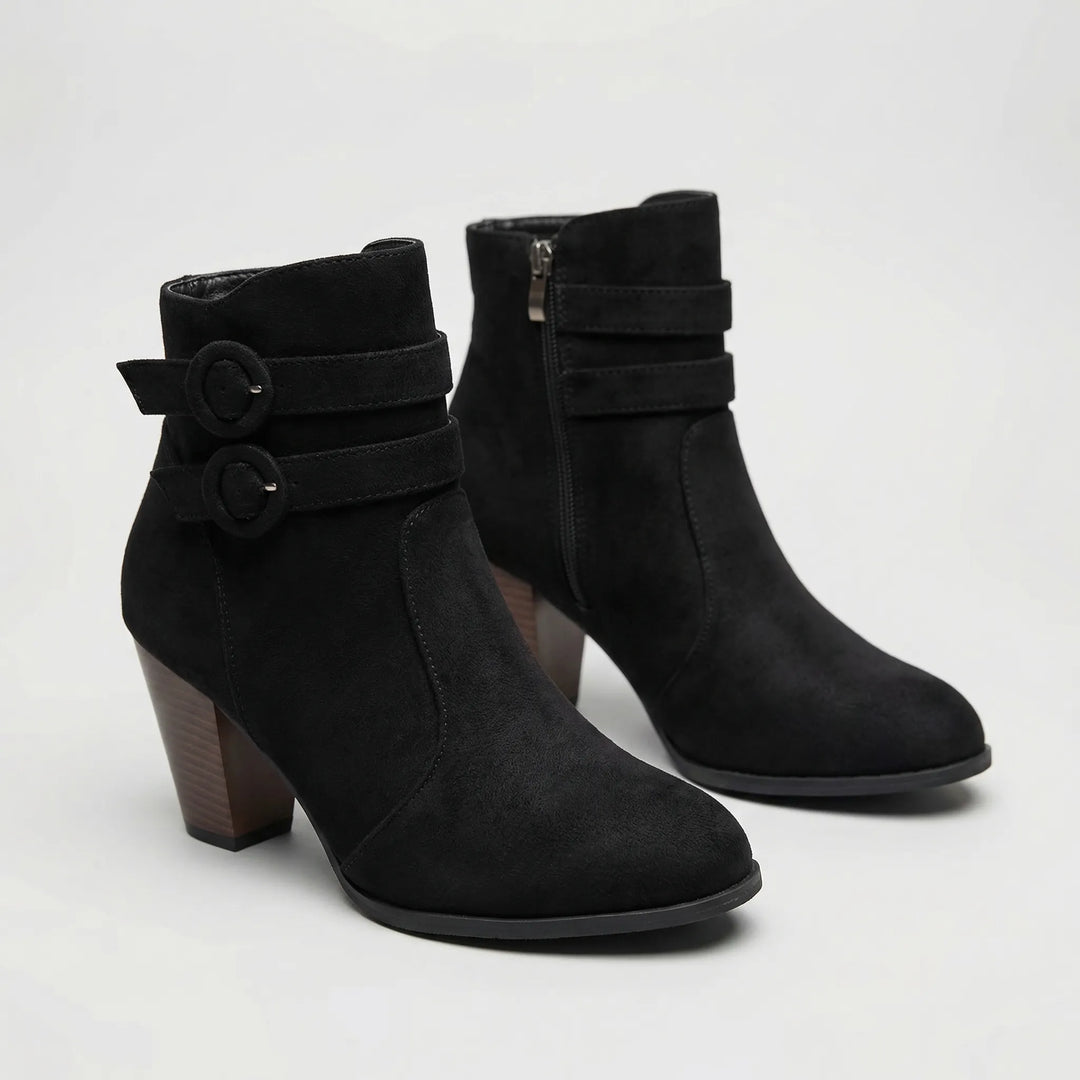 Block Heel Ankle Boot With Buckle Straps - Jenny