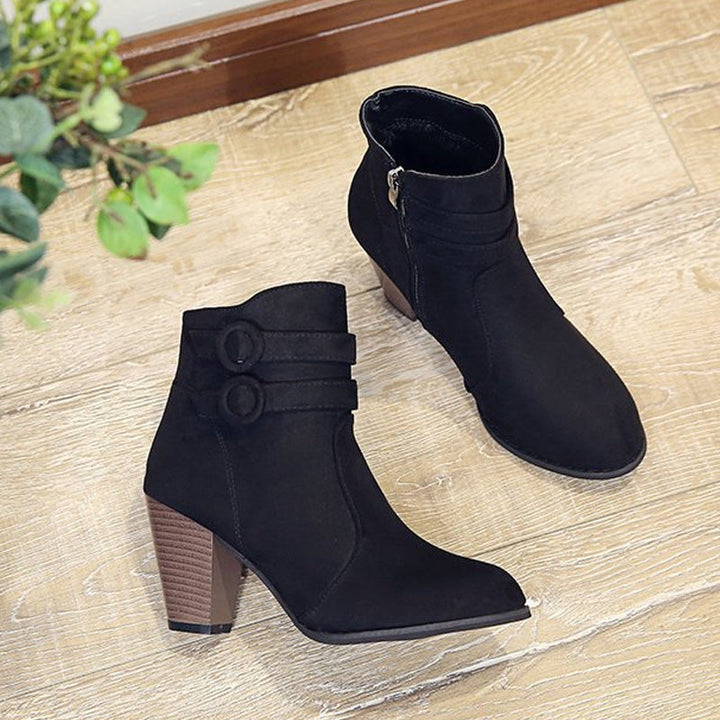 Block Heel Ankle Boot With Buckle Straps - Jenny