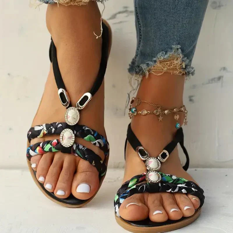 Boho Beaded Slip-On Summer Sandals – Amira