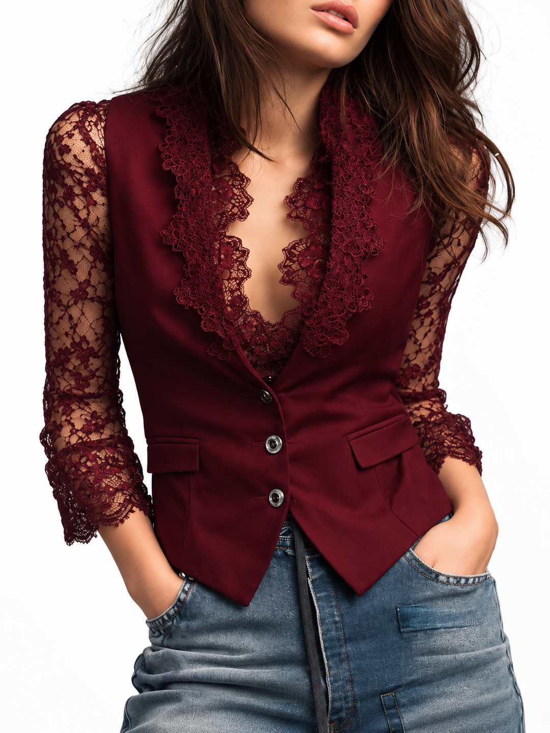 Chemisier blazer pour femme avec finition en dentelle